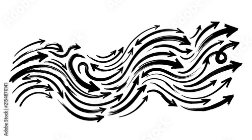 Dynamic flowing arrows directional graphic.