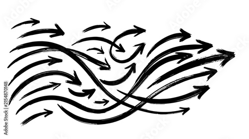 Dynamic flowing wavy arrows pointing right direction.