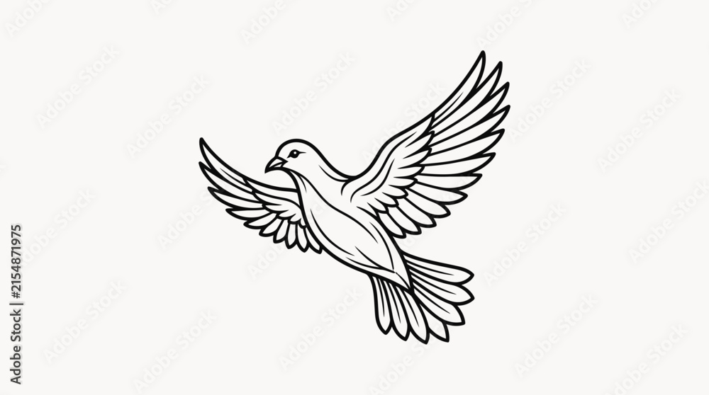 Fototapeta premium Elegant flying dove line art on white background.