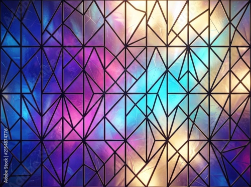 Abstract Geometric and Organic Stained Glass Backgrounds Set with Vibrant Jewel Tones