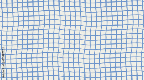 Abstract Blue Grid Pattern Background with Hand Drawn Wavy Lines and Organic Checkered Vector Design
