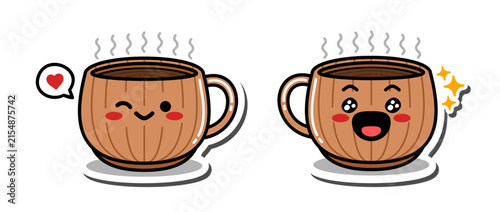 Cute Kawaii Mug Sticker Characters with Different Expressions
