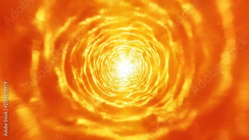 Abstract Warm Glowing Tunnel to Bright Light Source with Energetic Fluid Motion and Vibrant Color