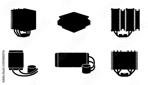 Foto Computer CPU Cooler Icons, Heat Sink Vector Graphics, Electronic Cooling Compone