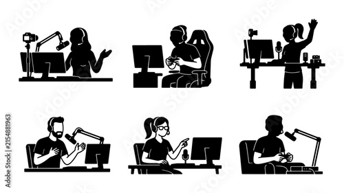 Streamer Icons Set: Gaming, Broadcasting, Content Creation, Digital Entertainment, Vector Graphics