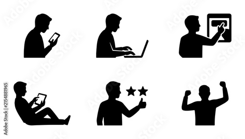 Silhouette Icons: User Interaction, Technology Use, Success, and Feedback Concepts