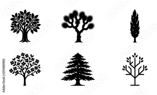Diverse Tree Silhouettes Vector Set: Nature Icons, Botanical Elements, Organic Shapes, Forest Graphics