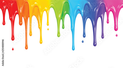 Foto Colorful rainbow paint dripping down on white background