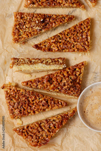 Caramelized walnut pie slices.selective focus.
