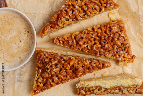 Caramelized walnut pie slices.selective focus.