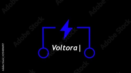 Blue Electric voltora Battery Symbol with Lightning Bolt on Black Background