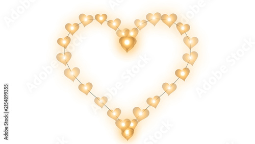 Glowing heart shaped string lights frame isolated on transparent background