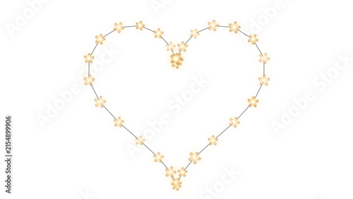 Glowing heart shaped string lights with floral bulbs isolated on transparent background