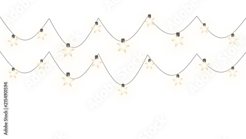 Glowing star shaped string lights garland decoration isolated on transparent background