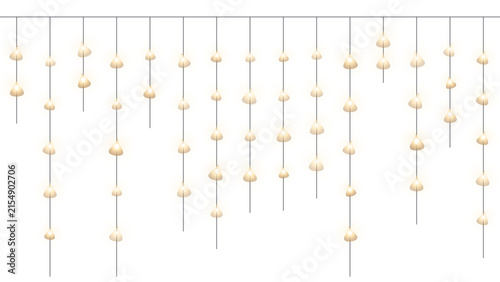 Hanging pendant light strings with glowing bulbs isolated on transparent background