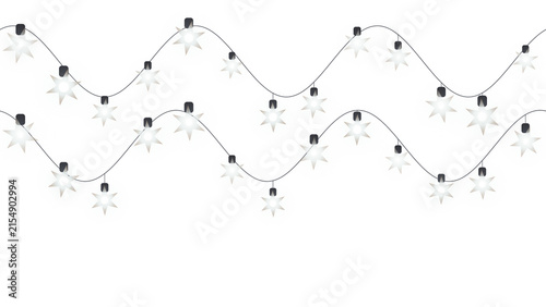 Hanging star shaped string lights garland decoration isolated on transparent background
