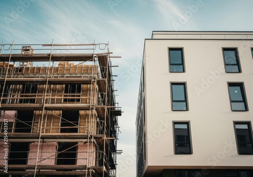 Modern apartment building next to a construction site