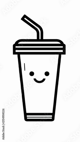 Cute Kawaii Fast Food Soda Cup Character Line Art