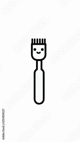 Cute Kawaii Fork Character Line Art Icon