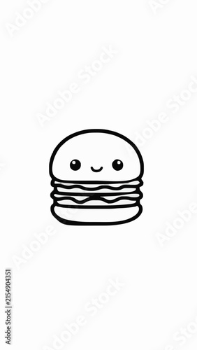 Cute Kawaii Hamburger Character Line Art Illustration