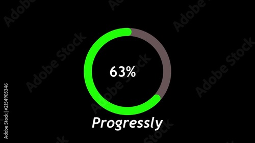 100 Percent progressly Complete Green Progress Circle on Black Background