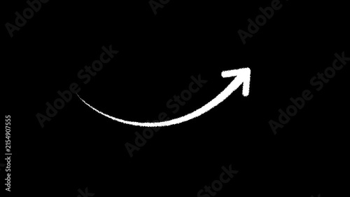 Smooth white hand drawn curved arrow animation pointing up right on a transparent background. 4k arrow animated motion video.