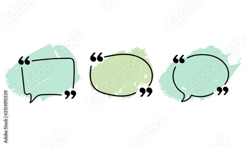 Set of handdrawn speech bubbles with quotation marks, decorative quote frames for social media posts or text highlights