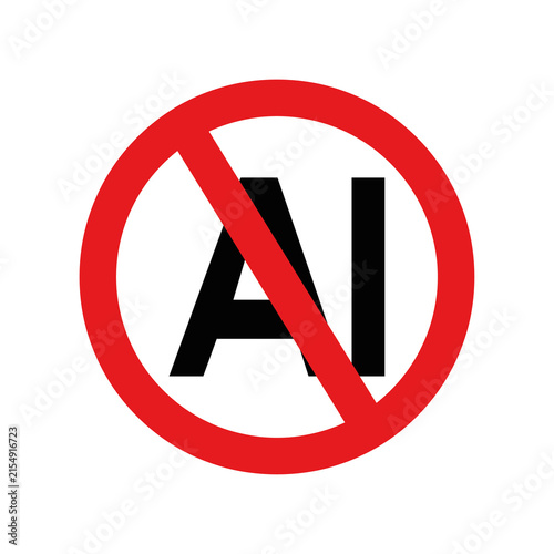 No Artificial Intelligence Symbol with Prohibition Sign Isolated on Transparent Background.