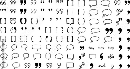Quotation Marks Hand Drawn Doodle Vector Set for Quotes Speech Bubbles and Text Callouts