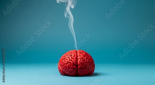 Red brain model with smoke rising, symbolizing mental burnout or overload