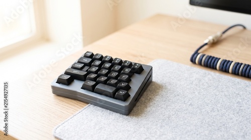 Modern black keyboard on a minimalist desk with natural lighting  