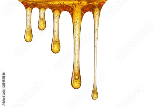 Golden honey dripping isolated on transparent background