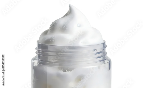 Transparent shaving foam aerosol-style container, isolated on pure white background