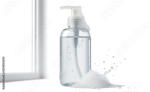 Transparent intimate hygiene wash bottle, isolated on pure white background