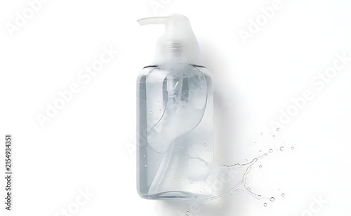 Transparent intimate hygiene wash bottle, isolated on pure white background