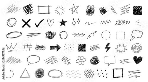 Black pen scratch doodle and short phrases collection for hand drawn notes, journaling and graphic design. Thin blue marker doodles and scribbles, hand drawn stickers, emphasis vector elements.