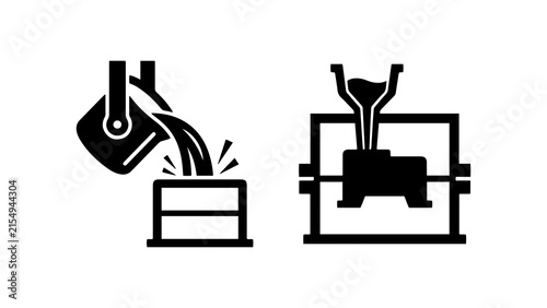 Metal casting and foundry industrial process icons set