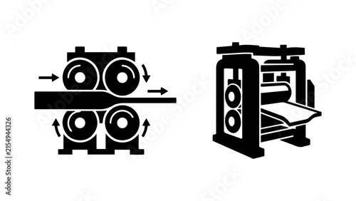 Metal rolling machine icon set for industrial production