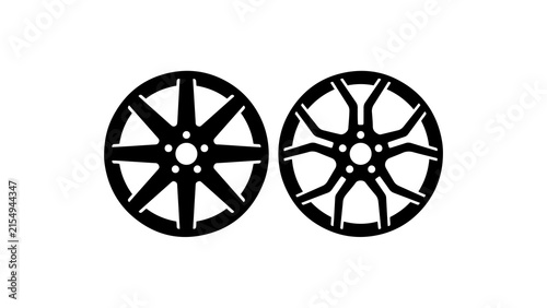 Set of two black car wheel rims icons