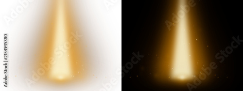 Photography Golden spotlight beams illuminate a dark space on transparent background illumin