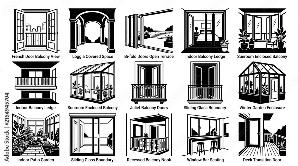 Fototapeta premium Set of Architectural Balcony and Patio Design Icons