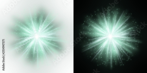 Radiant green starbursts illuminate with sparkling light effects presented as a vector illustration on transparent background sparkle illumination glow effects starburst burst emerald lime