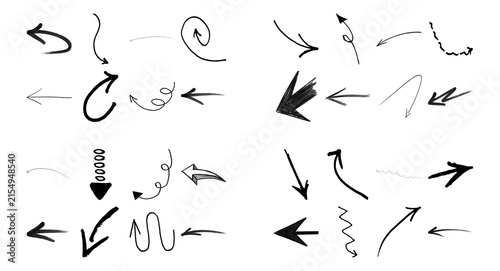 Collection of hand drawn doodle arrows in black ink style for design elements and sketches