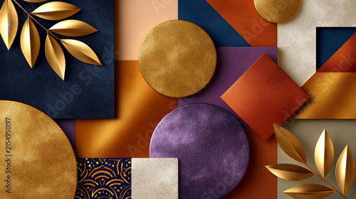 Premium layered geometric composition with soft shadows and satin textures, warm neutral palette, sophisticated advertising graphics, no people, showcasing incredible natural beauty and rich details