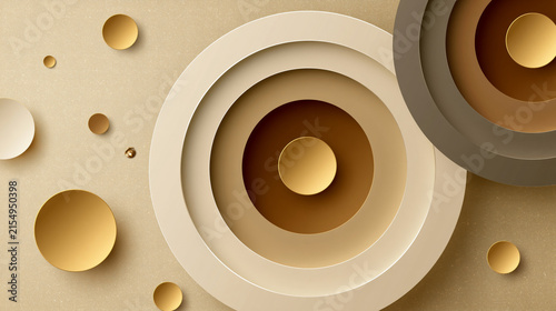 Beautiful and intricate composition showing sophisticated minimal background with elegant concentric circles and metallic accents, premium branding spacious negative space, ivory palette, no logos
