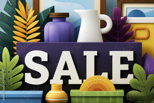 Discount shopping promotional scene featuring large sale signs, colorful retail products, bright contemporary commercial environment, ultra-detailed premium advertising quality, showcasing incredible
