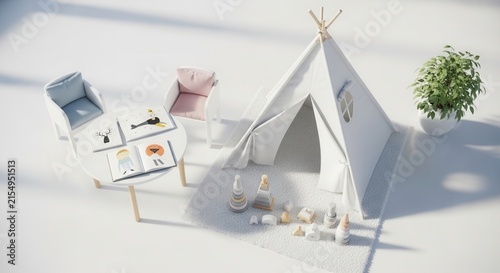 Cozy White Teepee Play Area With Soft Chairs And Engaging Books
