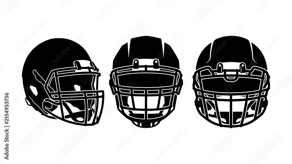 Fototapeta premium Three black football helmets side by side