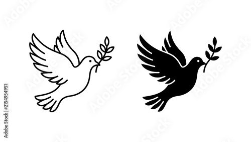 Two Minimalist Dove Icons Carrying Olive Branches