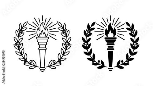 Torch and Laurel Wreath Emblem Vector Set